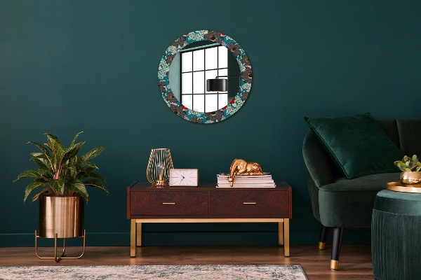 Round mirror frame with print Retro flowers pattern