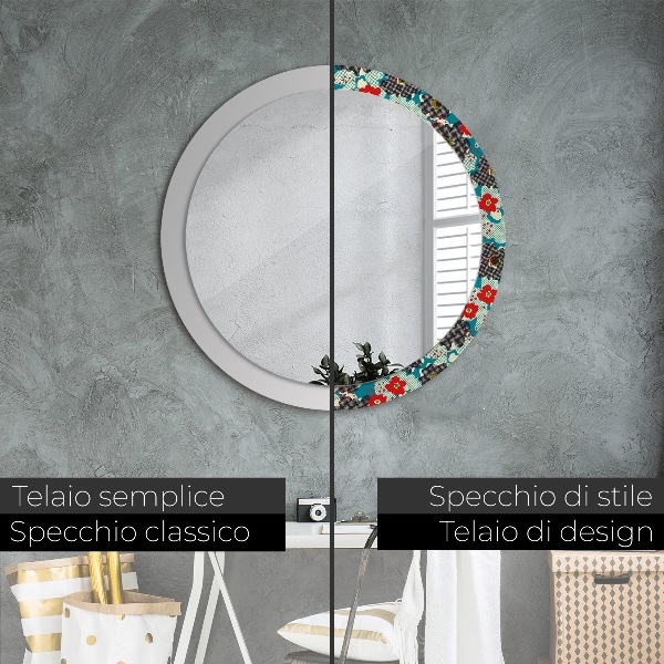 Round mirror frame with print Retro flowers pattern