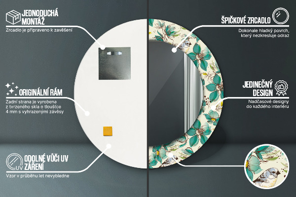 Circle decorative mirror Flowers and birds