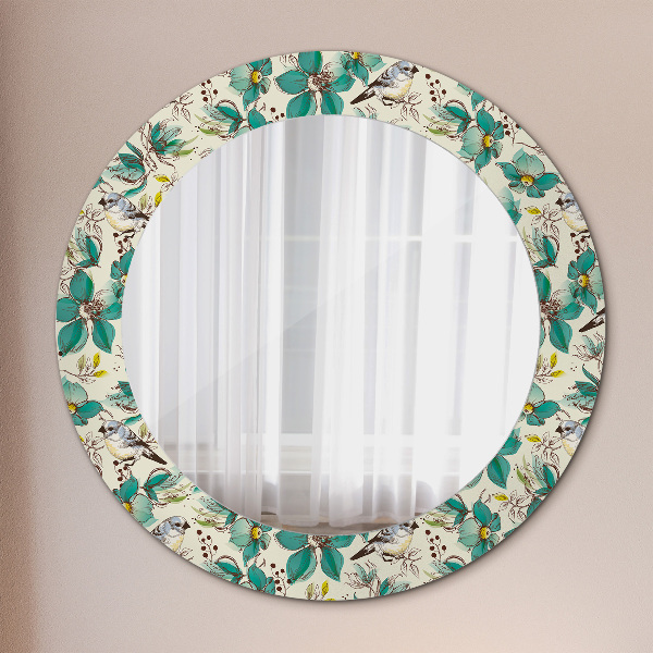 Circle decorative mirror Flowers and birds