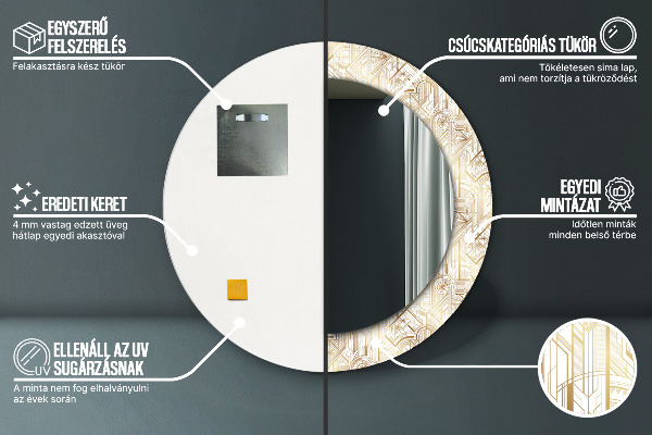 Round mirror frame with print Art deco composition