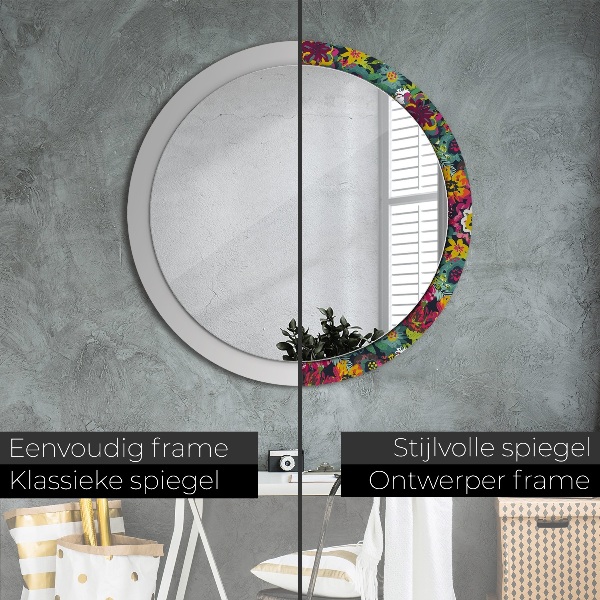 Round printed mirror Hand -painted flowers