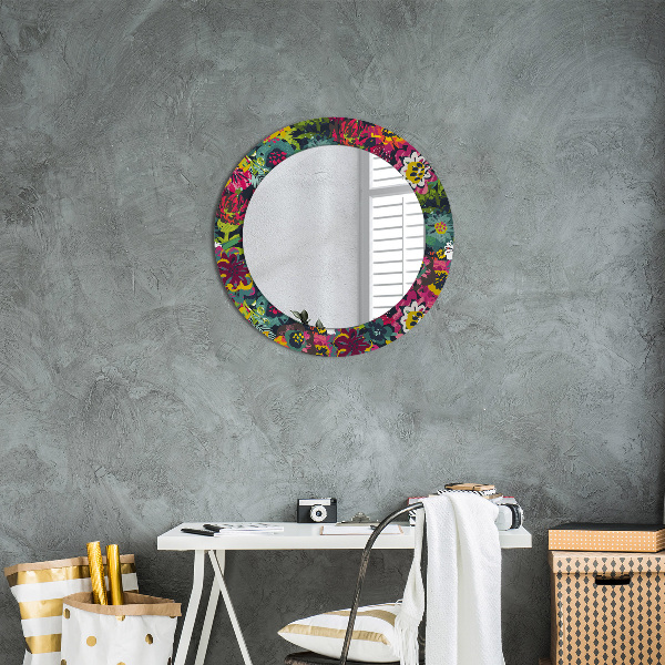 Round printed mirror Hand -painted flowers