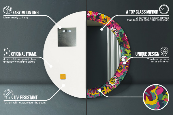 Round printed mirror Hand -painted flowers