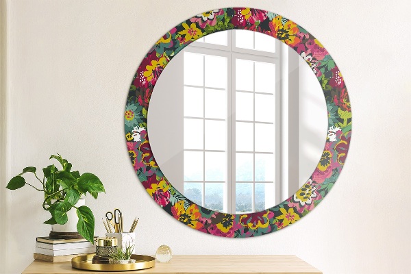 Round printed mirror Hand -painted flowers