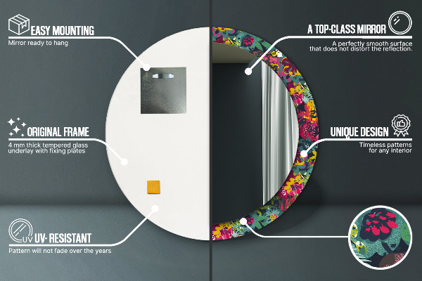 Round printed mirror Hand -painted flowers