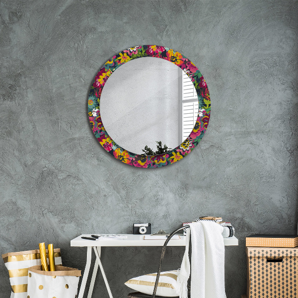 Round printed mirror Hand -painted flowers