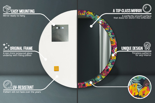 Round printed mirror Hand -painted flowers