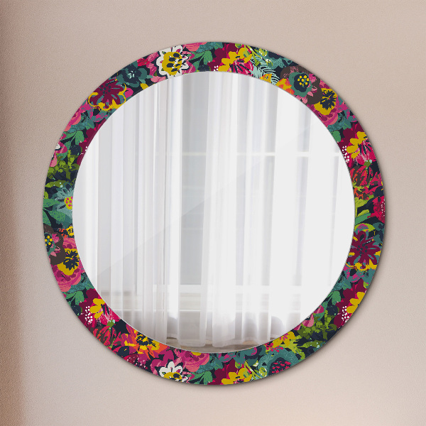 Round printed mirror Hand -painted flowers