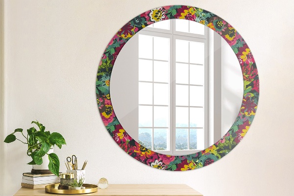 Round printed mirror Hand -painted flowers