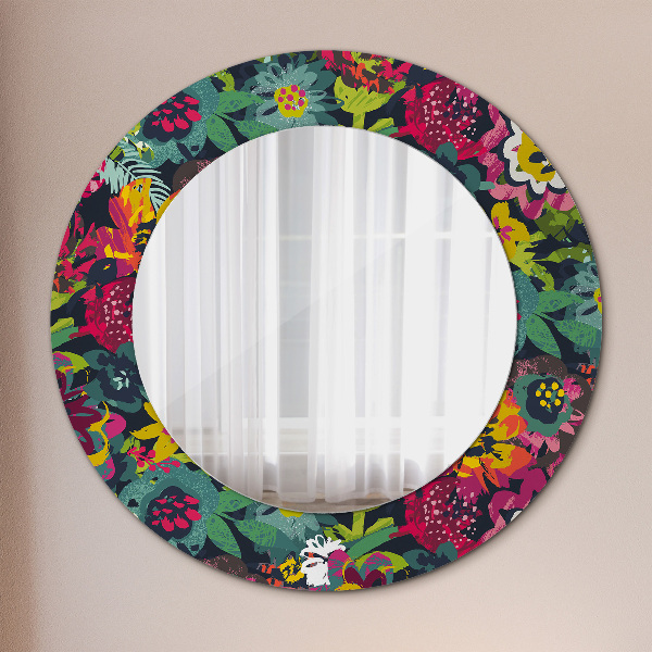 Round printed mirror Hand -painted flowers