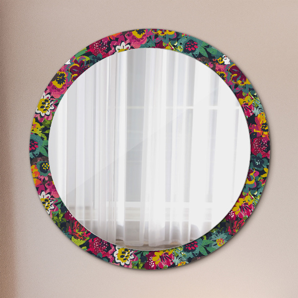 Round printed mirror Hand -painted flowers