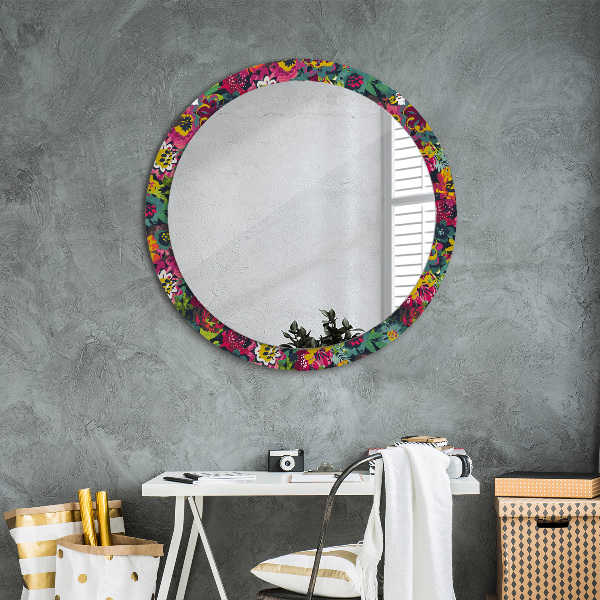 Round printed mirror Hand -painted flowers