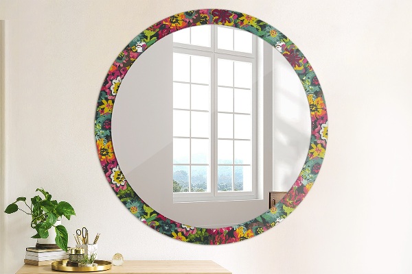 Round printed mirror Hand -painted flowers