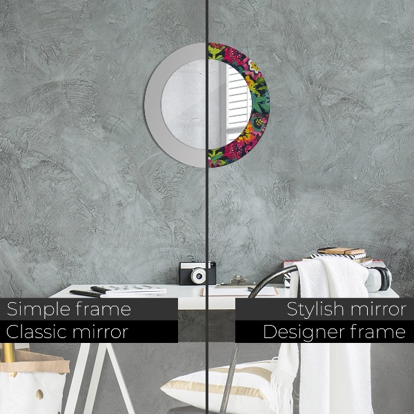Round printed mirror Hand -painted flowers