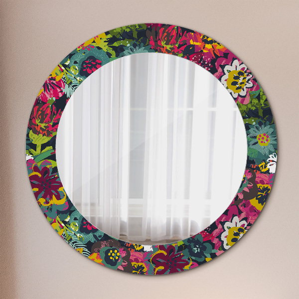 Round printed mirror Hand -painted flowers