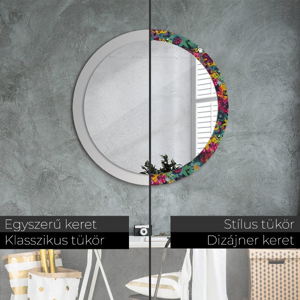 Round printed mirror Hand -painted flowers