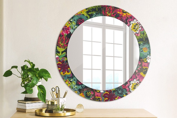 Round printed mirror Hand -painted flowers