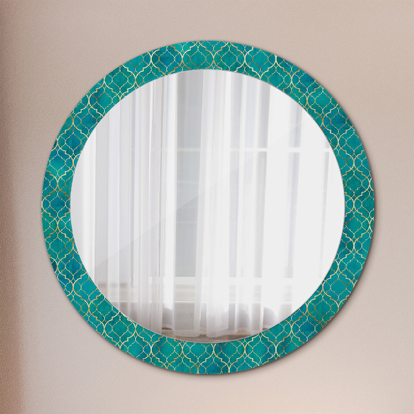 Round printed mirror Green and gold composition