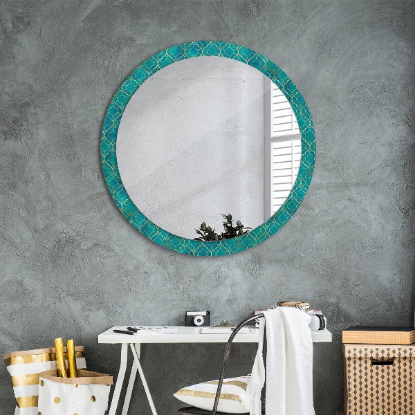 Round printed mirror Green and gold composition