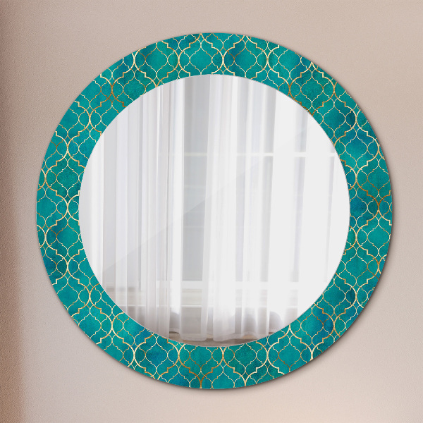 Round printed mirror Green and gold composition