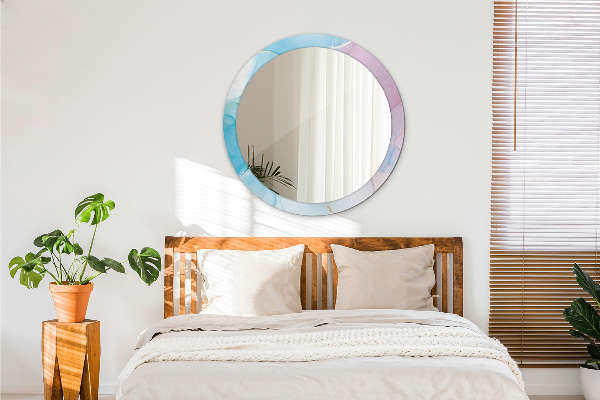 Round mirror frame with print Modern marble texture
