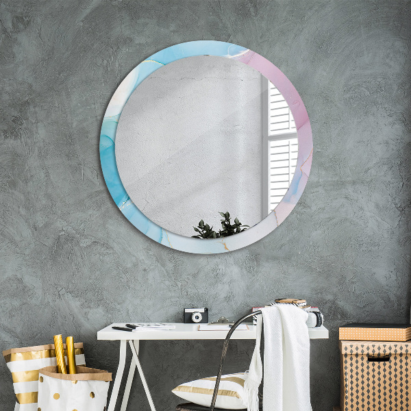 Round mirror frame with print Modern marble texture