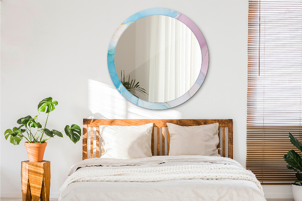 Round mirror frame with print Modern marble texture