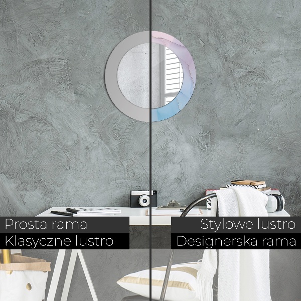 Round mirror frame with print Modern marble texture