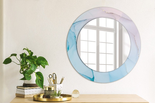 Round mirror frame with print Modern marble texture