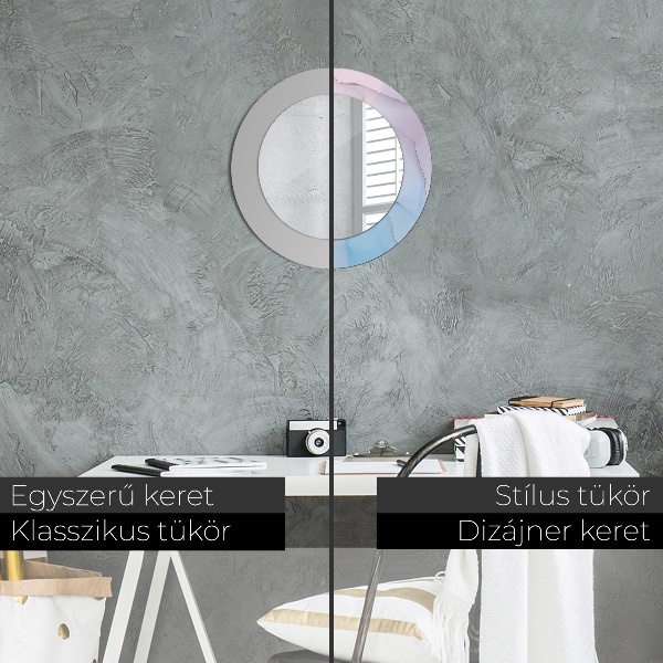 Round mirror frame with print Modern marble texture