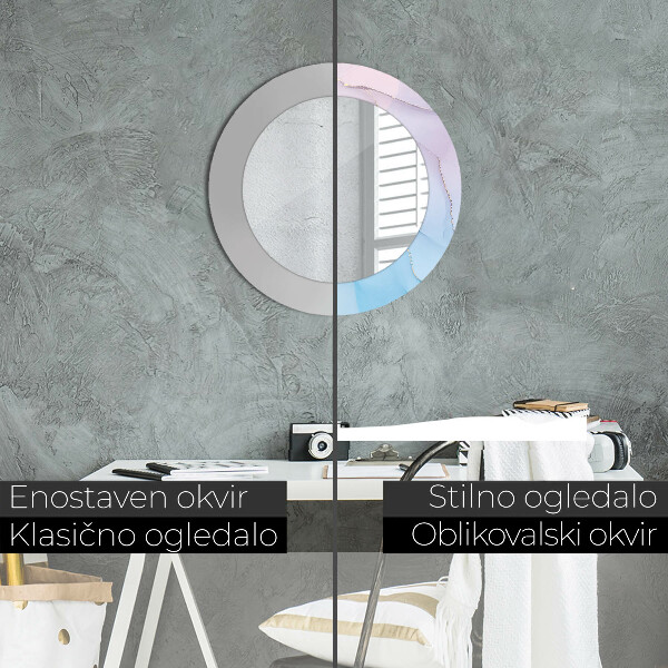 Round mirror frame with print Modern marble texture