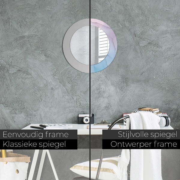 Round mirror frame with print Modern marble texture