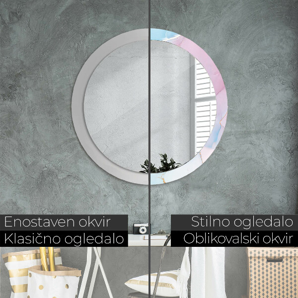 Round mirror frame with print Modern marble texture