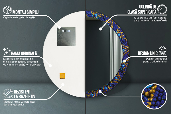 Round mirror frame with print Decorative composition