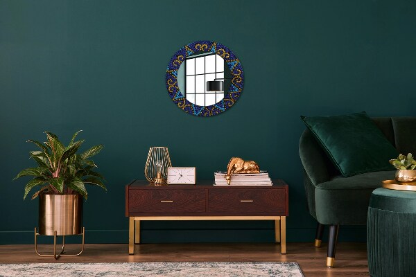 Round mirror frame with print Decorative composition