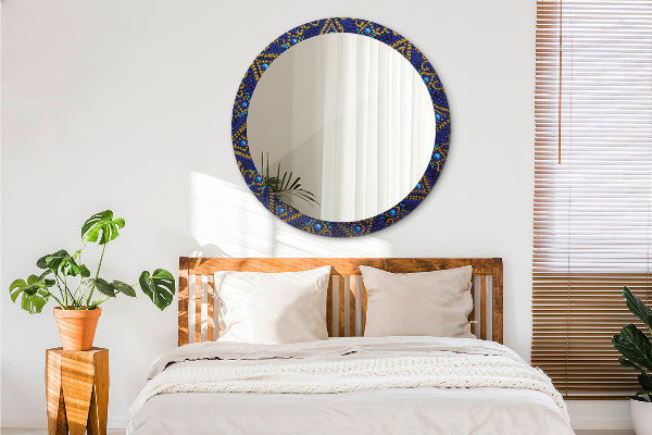 Round mirror frame with print Decorative composition
