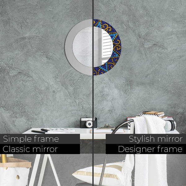 Round mirror frame with print Decorative composition