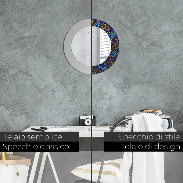 Round mirror frame with print Decorative composition