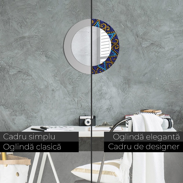 Round mirror frame with print Decorative composition