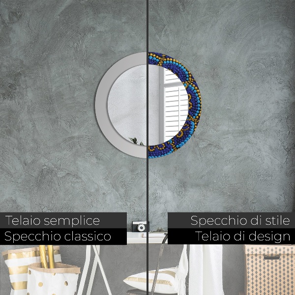 Round mirror frame with print Decorative composition