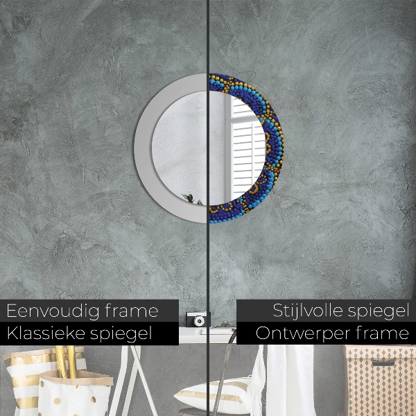 Round mirror frame with print Decorative composition