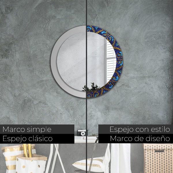 Round mirror frame with print Decorative composition