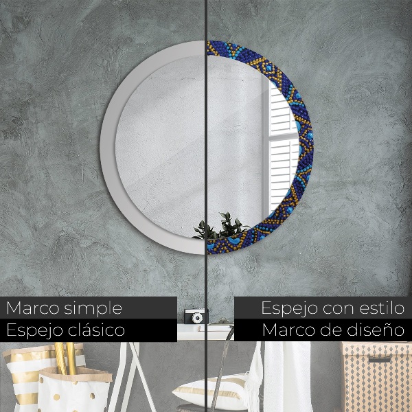 Round mirror frame with print Decorative composition