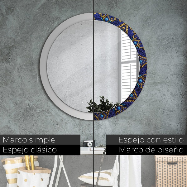 Round mirror frame with print Decorative composition