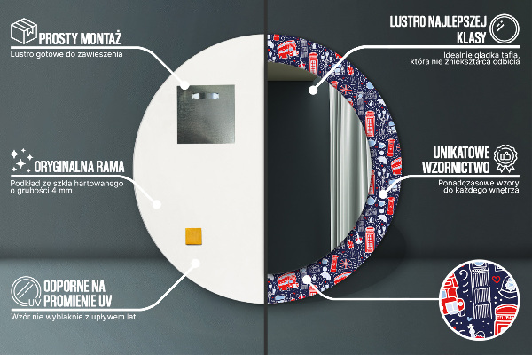 Round mirror frame with print London symbol