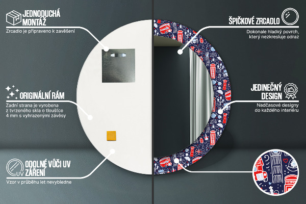 Round mirror frame with print London symbol