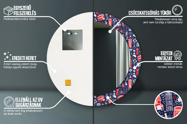 Round mirror frame with print London symbol