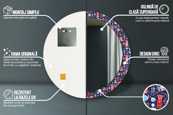 Round mirror frame with print London symbol