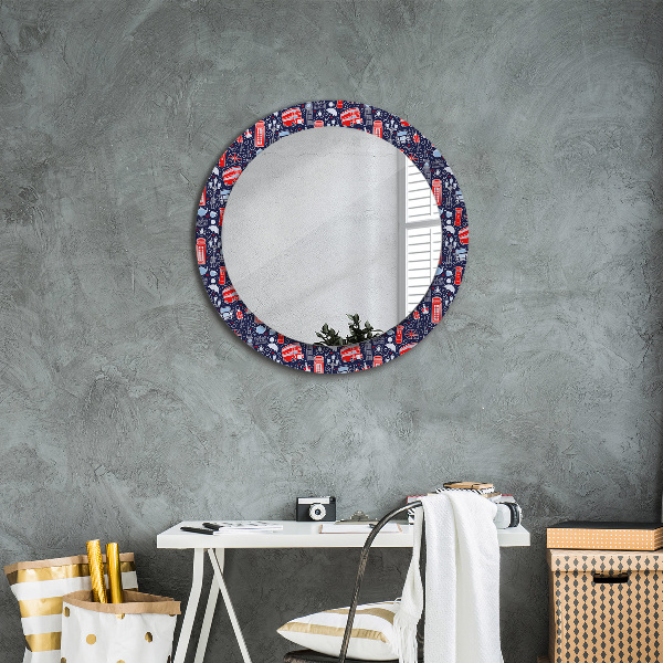 Round mirror frame with print London symbol